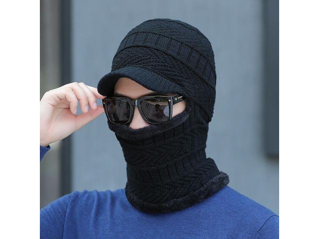 Balaclava Beanie Motorcycle Cycling Hood Hat Face Mask UV Wind Proof Cover Knit(With Brim)