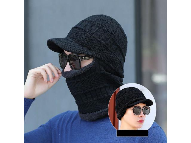 Balaclava Beanie Motorcycle Cycling Hood Hat Face Mask UV Wind Proof Cover Knit(With Brim)