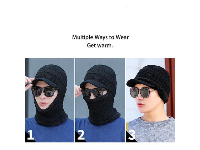 Balaclava Beanie Motorcycle Cycling Hood Hat Face Mask UV Wind Proof Cover Knit(With Brim)