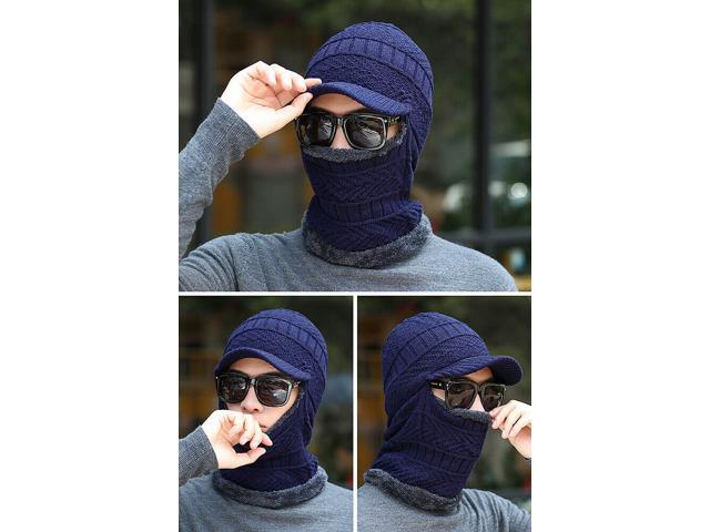 Balaclava Beanie Motorcycle Cycling Hood Hat Face Mask UV Wind Proof Cover Knit(With Brim)