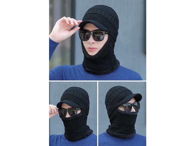 Balaclava Beanie Motorcycle Cycling Hood Hat Face Mask UV Wind Proof Cover Knit(With Brim)