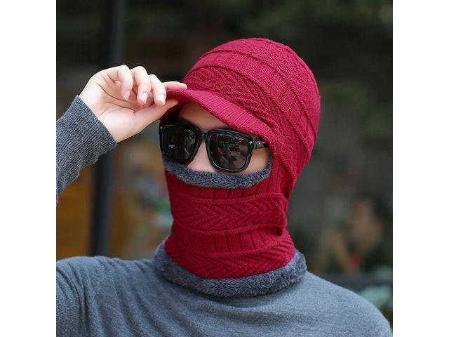 Balaclava Beanie Motorcycle Cycling Hood Hat Face Mask UV Wind Proof Cover Knit(With Brim)