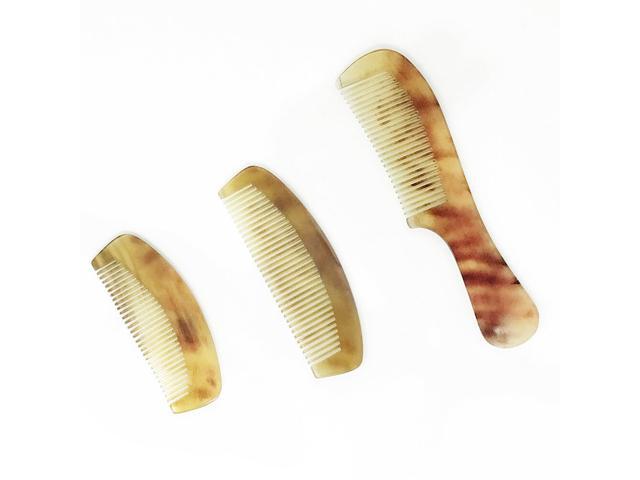 3Pack Massage Tendon Comb Natural Amber Ox Horn Portable Hair Beard