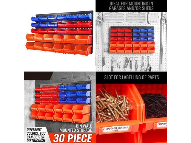 US Wall Mounted Storage Bins Container 30-Bin Rack Organizer Garage Tools Crafts