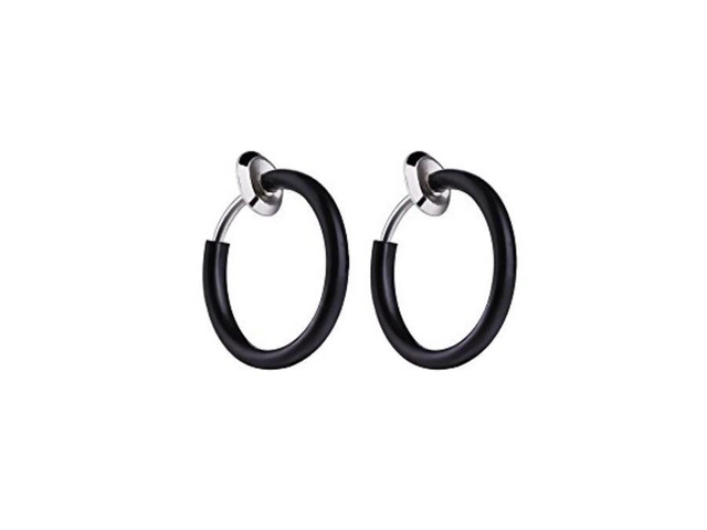Clip-On Spring Action Non-Piercing Fake Septum Lip Cartilage Nose Tragus Ring 2 Pairs Black