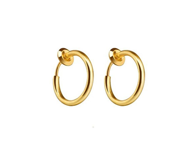 Clip-On Spring Action Non-Piercing Fake Septum Lip Cartilage Nose Tragus Ring 1 Pair Gold