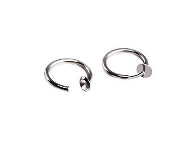 Clip-On Spring Action Non-Piercing Fake Septum Lip Cartilage Nose Tragus Ring 1 Pair Silver
