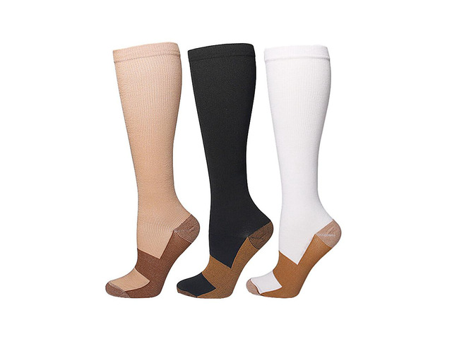 (3 Pairs) Copper Compression Socks 20-30mmHg Graduated Support Mens Womens S-XXL L/XL XXL