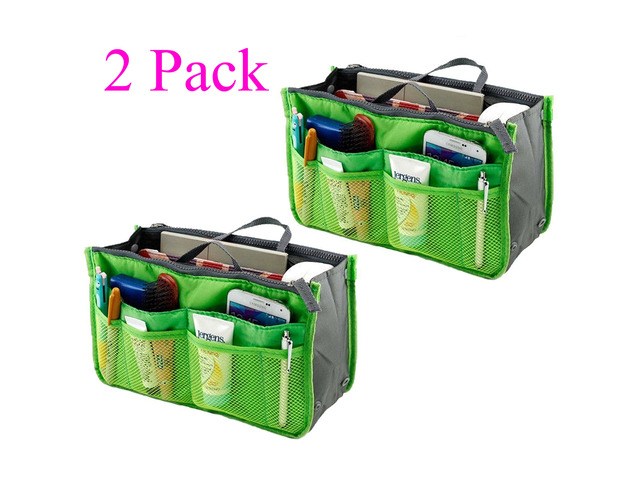 2 Pack Travel Insert Handbag Purse Large Liner Organizer Tidy Bags Green 2 Pack