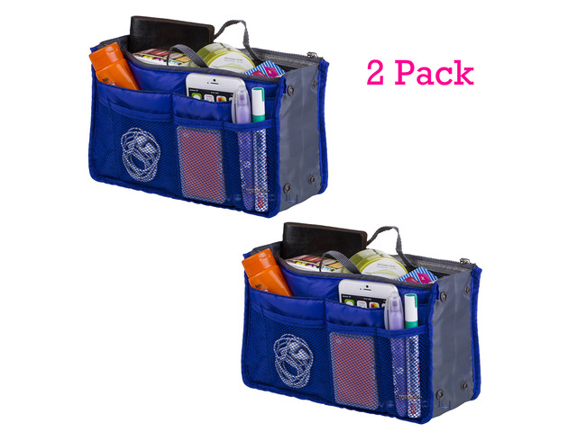 2 Pack Travel Insert Handbag Purse Large Liner Organizer Tidy Bags Sapphire 2 Pack