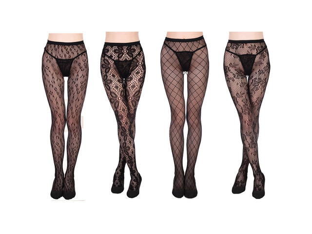 4 Pack Lace Mesh Lingerie Garter Belt Fishnet Thigh High Stocking Pantyhose Sock