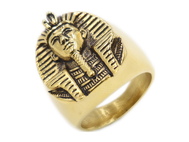 US Gold Plated Mens Egyptian Pharaoh Pyramid Ring Stainless Steel Size 7-11