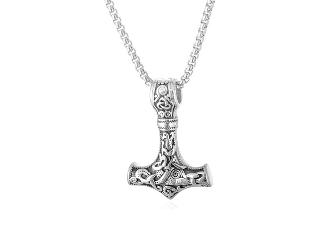 US Men Stainless Steel Norse Viking Thors Hammer Mjolnir Pendant Necklace