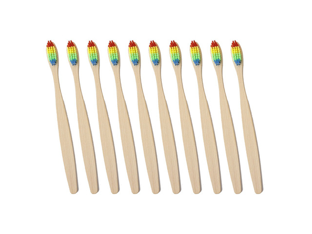 10Pcs Bamboo Toothbrush 100% Natural Organic Medium Bristle BPA-Free Bristles