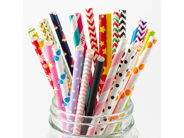 US 100~200 Bulk Packed Paper Straws Pattern Color -Biodegradable FDA Approved BR