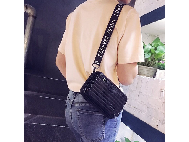 US Women Suitcase Box Shape Crossbody Shoulder Bag Letter Band Travel Carrying B