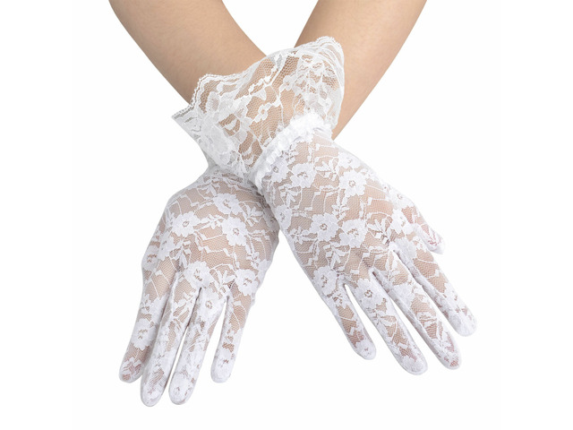 US 1 Pairs Sexy Lace Wrist Length Gloves w/ Ruffle Bride Wedding Prom Anti UV