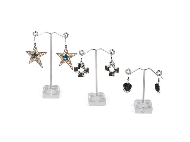 US 3 Pcs Alloy Earrings Display T-Shape Stand Showcase Jewelry Organizer Holder 