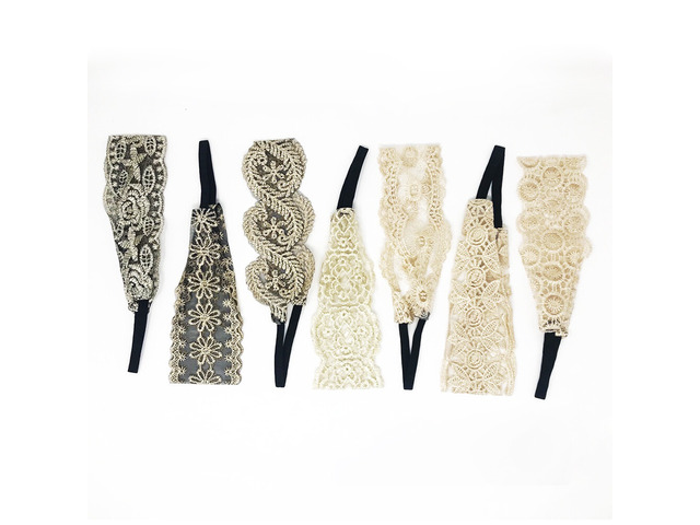 US 7Pcs Women Lace Headband Stretch Hairband Elegant Wide Headwrap Turban
