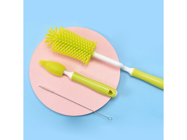 US 3PCS Set Silicone Feeding Baby Bottle Nipple Straw Cleaning Brush 360 Degree