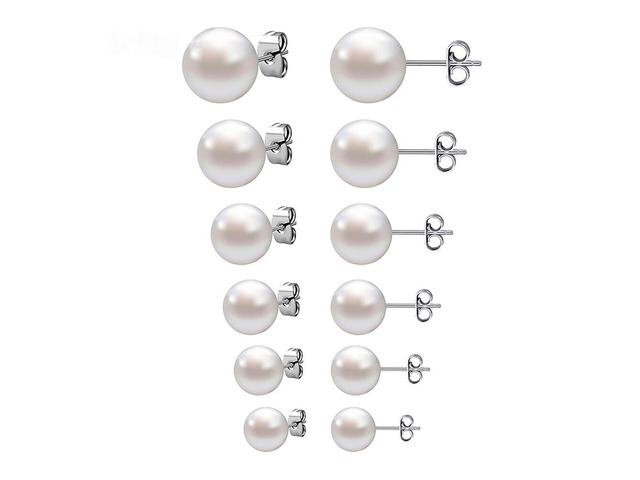 US 6 Pairs Faux Pearl Stud Earrings Set Silver Stainless Steel Hypoallergenic