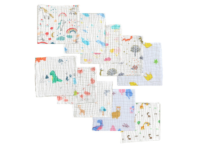 US 10 Baby Muslin Washcloths 12''x12'' Cotton Reusable Wipes Bath Bibs Towels