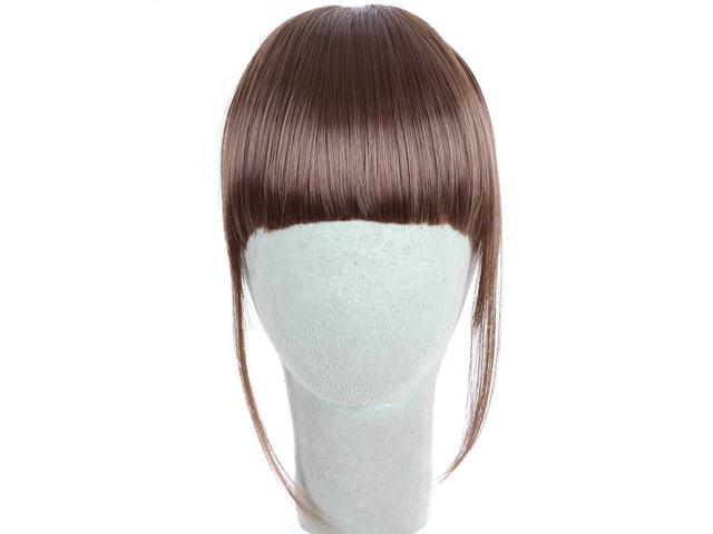 US Clip in on Thin Neat Bangs Human Hair Front Fringe Hair Extensions Hairpiece 