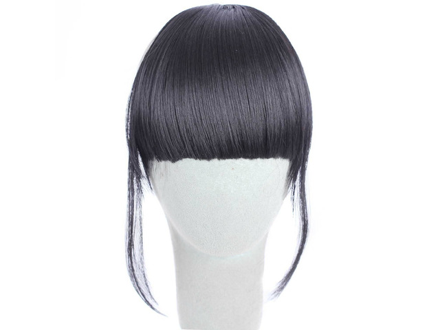 US Clip in on Thin Neat Bangs Human Hair Front Fringe Hair Extensions Hairpiece 