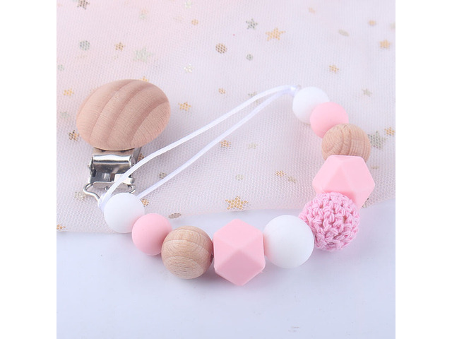 US 1-2 Pack Baby Pacifier Clip Chain Binky Holder Teething Beads Wooden Silicone
