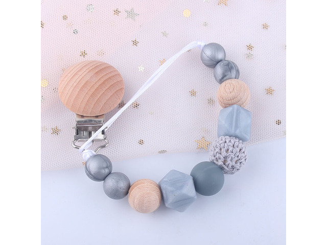 US 1-2 Pack Baby Pacifier Clip Chain Binky Holder Teething Beads Wooden Silicone