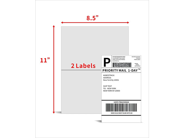 1000 Shipping Labels 8.5' x 5.5' Half Sheets Blank Self Adhesive 2 Per Sheet