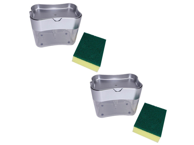 US 2 Pack 2-in-1 Liquid Soap Pump Press Dispenser Sponge Holder Rack w/ Sponge
