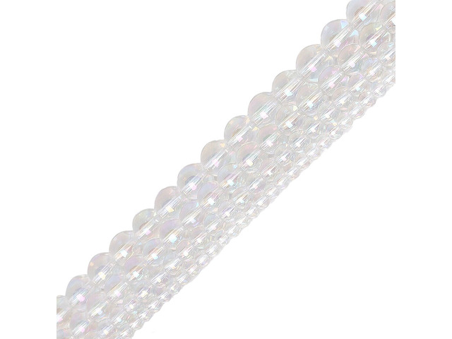 US 4~10mm Clear Rainbow Iridescent Mermaid Smooth Round Glass Bubble Bead Strand