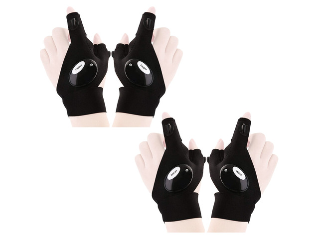 US 2 Pair LED Flashlight Glove Fingerless Outdoor Fishing Camping Hiking Glove