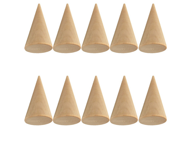 US 10 Pc Wood Cone Ring Holder Durable Finger Jewelry Display Stand DIY Craft