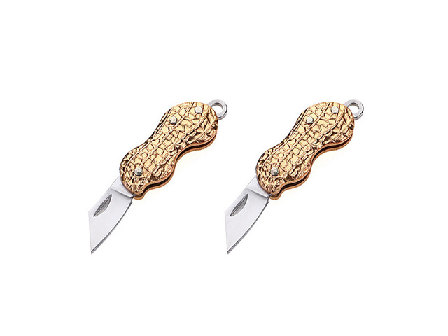 US 2 Pcs Mini Portable Folding Knife Peanut Shape Necklace Stainless Steel EDC
