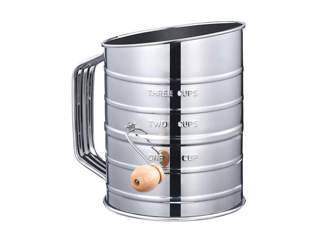 US 1 Pc Stainless Steel Flour Sifter Fine Mesh Rotary Hand Crank Wire Agitator