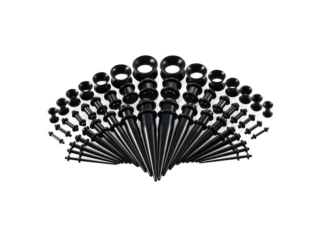 US 50 Pcs Ear Stretching Kit Gauge Expander Acrylic Taper Plug Silicone Tunnel