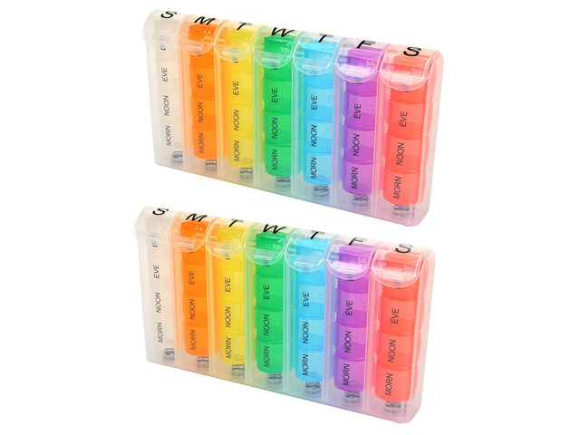 US 2 Pack Weekly Pill Organizer Planner 7 Day Container Medicine Pop Up