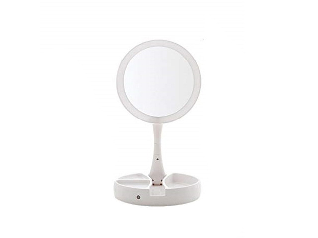US 1 Pc Double Sided Magnifying LED Vanity Mirror Height Adjustable Foldable