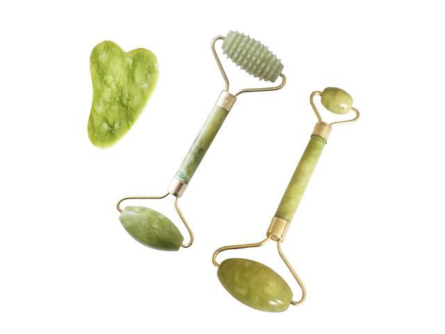3 Pack Classic Jade Roller Face Body Eye Kit Gua Sha Massager Tool Anti Aging Wrinkle, Classic Jade Roller+ Ridged Roller+Gua Sha Tool