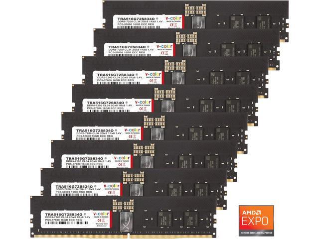 V-COLOR DDR5 128GB (16GBx8) 7200MHz CL34 2Gx8 1Rx8 OC R-DIMM (Overclocking ECC Registered DIMM) 1.4V Memory Ram for WRX90 Workstation (AMD EXPO)...
