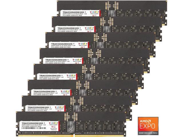 V-COLOR DDR5 256GB (32GBx8) 6200MHz CL32 2Gx8 2Rx8 OC R-DIMM (Overclocking ECC Registered DIMM) 1.4V Memory Ram for WRX90 Workstation (AMD EXPO)...