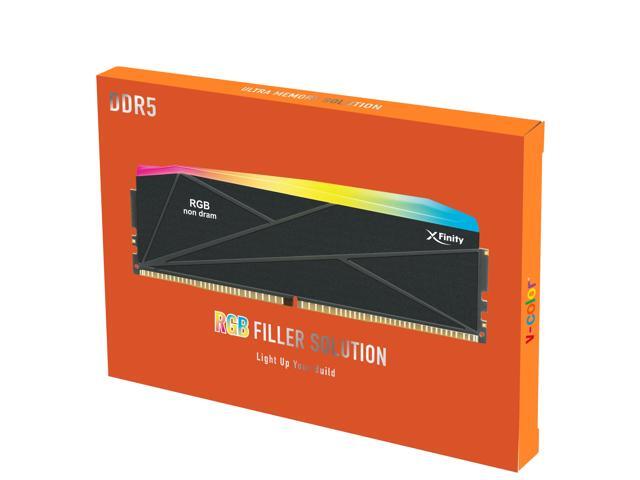 V-COLOR Manta XFinity CUDIMM DDR5 RGB Filler Solution - 2X Modules - 0GB RAM - Intel Compatible - Black w/ Silver Light Rod