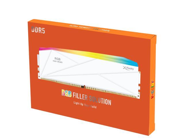 V-COLOR Manta XFinity CUDIMM DDR5 RGB Filler Solution - 2X Modules - 0GB RAM - Intel Compatible - White w/ Silver Light Rod