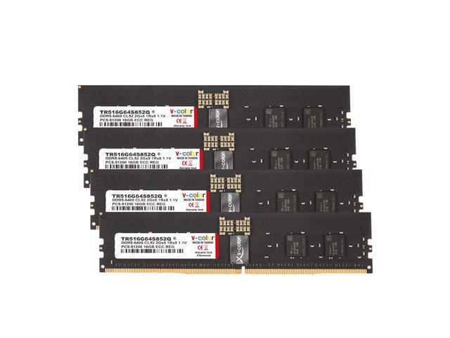 V-COLOR DDR5 64GB (16GBx4) 6400MT/s CL52 2Gx8 1Rx8 ECC R-DIMM (ECC Registered DIMM) 1.1V Memory Ram for Server and Workstations with Hynix IC...
