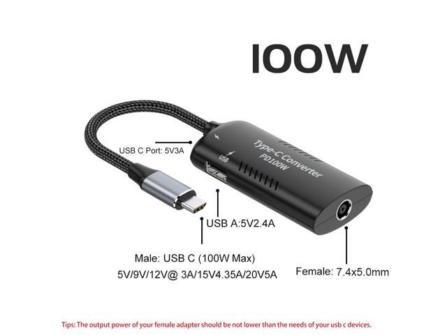For Dell HP 7.4x5.0mm to USB Type C Charger Converter 100W Type C PD Fast Charging Cable Adapter for Macbook Lenovo Samsung Laptop