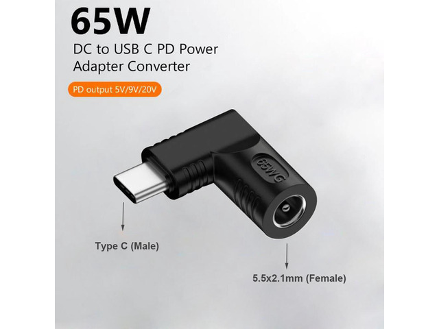 DC 5.5x2.1mm Female to USB Type C PD Laptop Charger Power Adapter Converter 65W for Apple Macbook Samsung Dell HP Lenovo, other USB C Devices