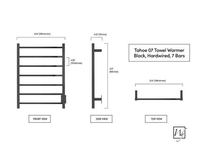 Tahoe 7 Towel Warmer, Black, Hardwired, 7 Bars