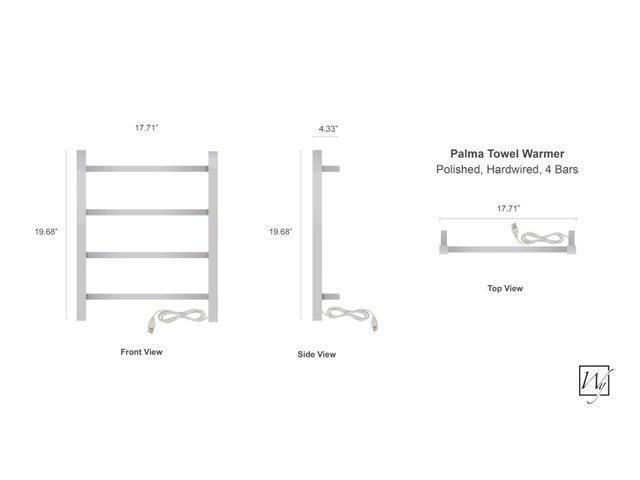 Palma Towel Warmer, Polished, Plug-in, 4 Bars
